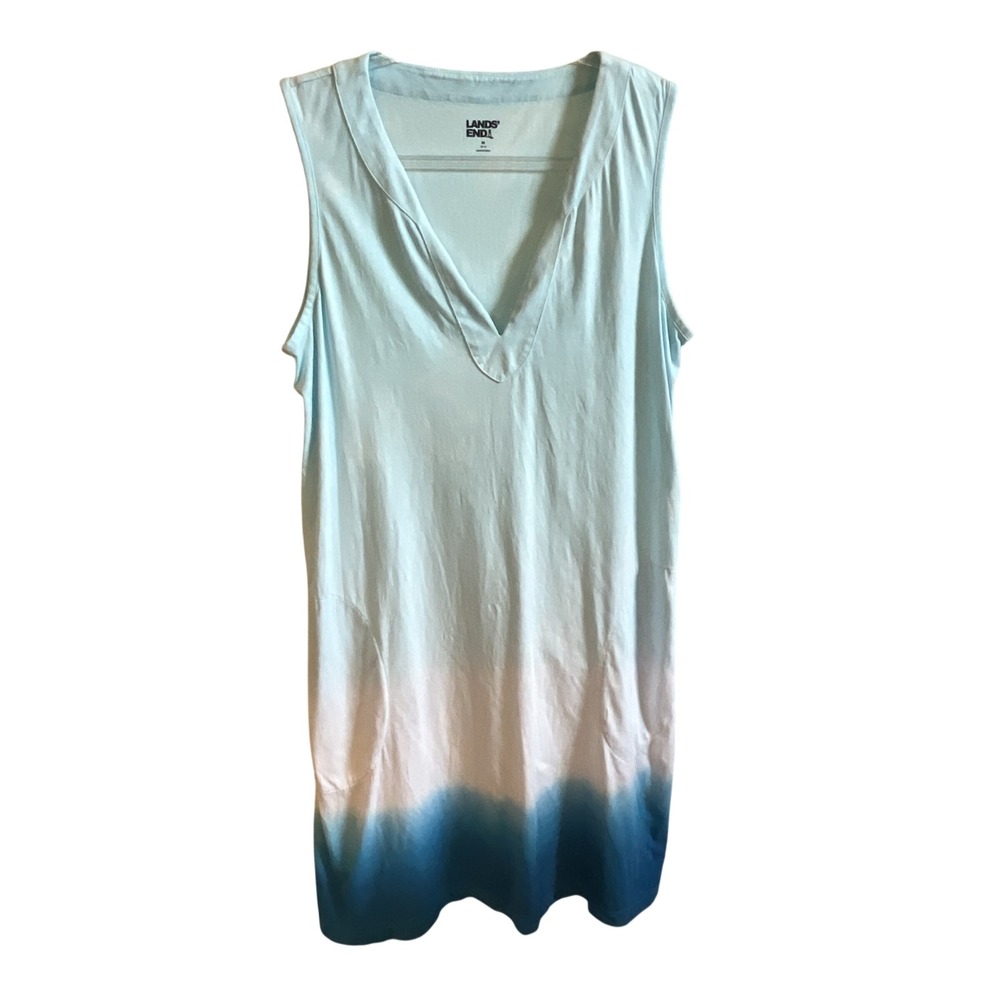 Lands End Womens Sleeveless Dress M Blue Ombre Coastal Beach Vacation Summer